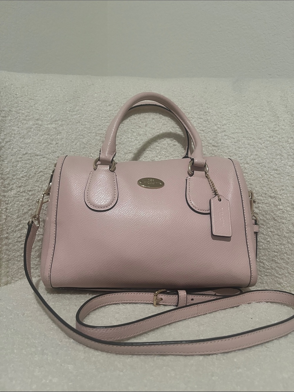 COACH Women's Pink Leather Satchel Handbag with Adjustable Strap